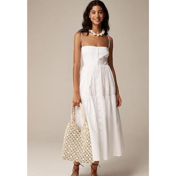 NWT J. Crew A-Line Midi Dress In Cotton Poplin White Bridal Summer Beachy 00 - Picture 1 of 9